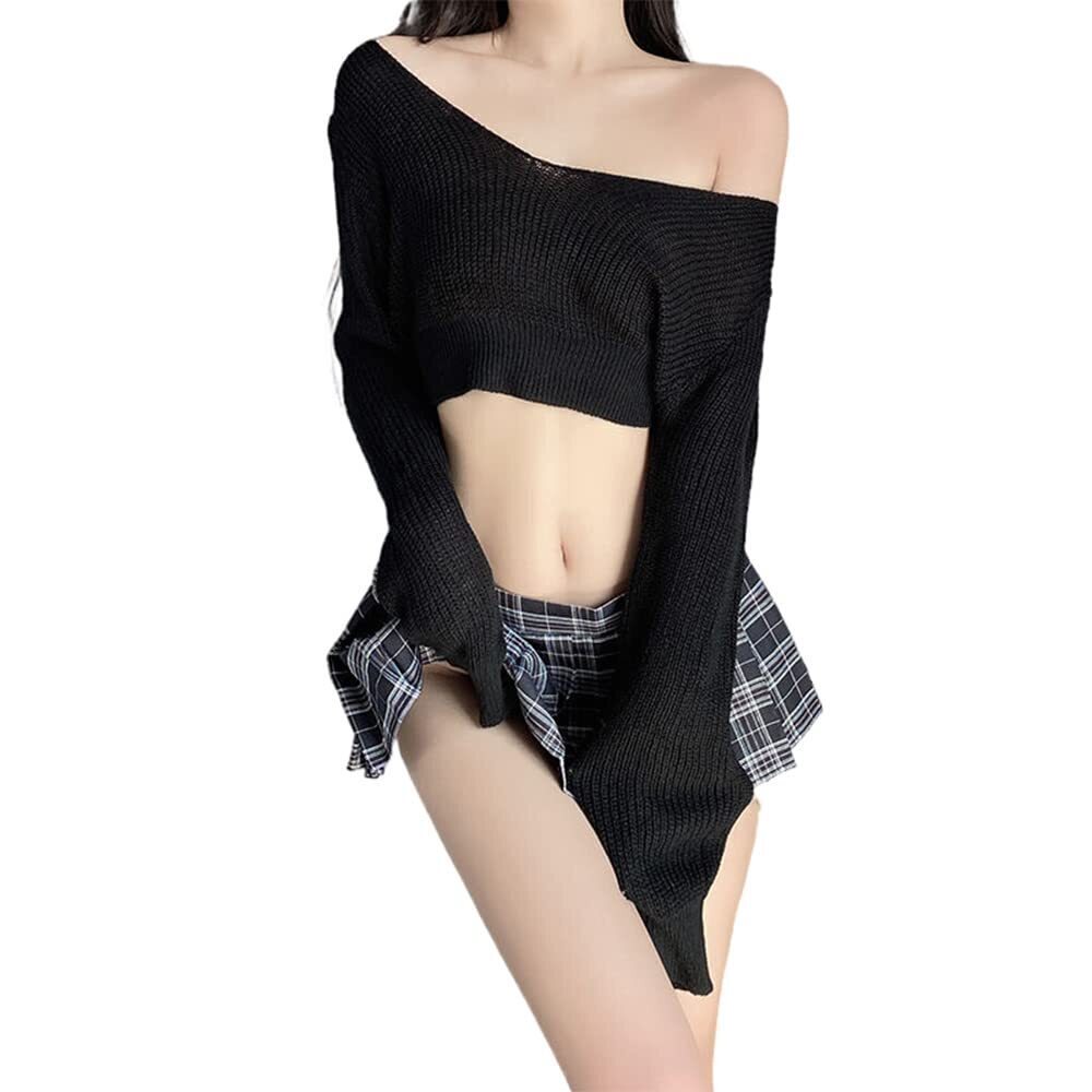 2305 sexy sweater pajamas Japanese students cosplay large underwear black